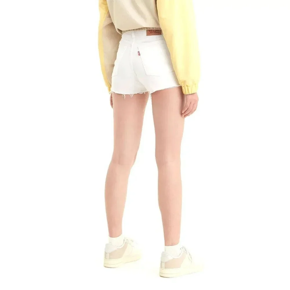 Levi's Women's Salt White Mid Length Denim Jean High Rise Shorts Size W32/14 - Picture 5 of 12